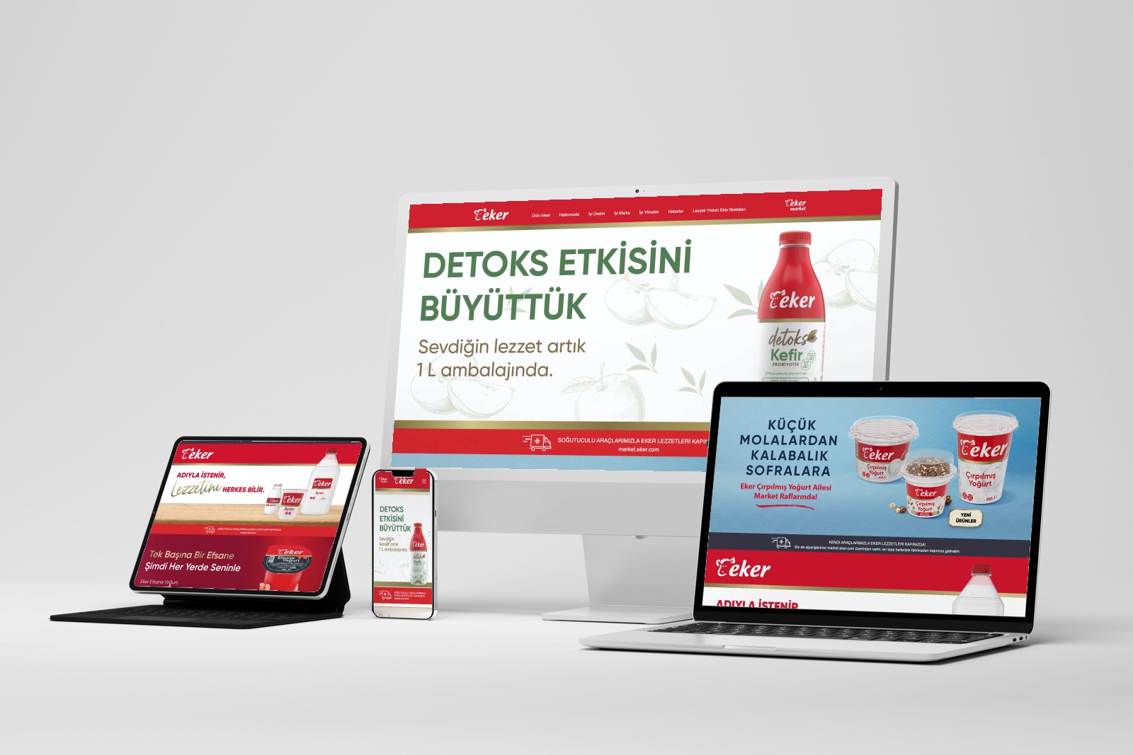 Eker'in web sitesi masaüstü, dizüstü, tablet ve telefon ekranlarında