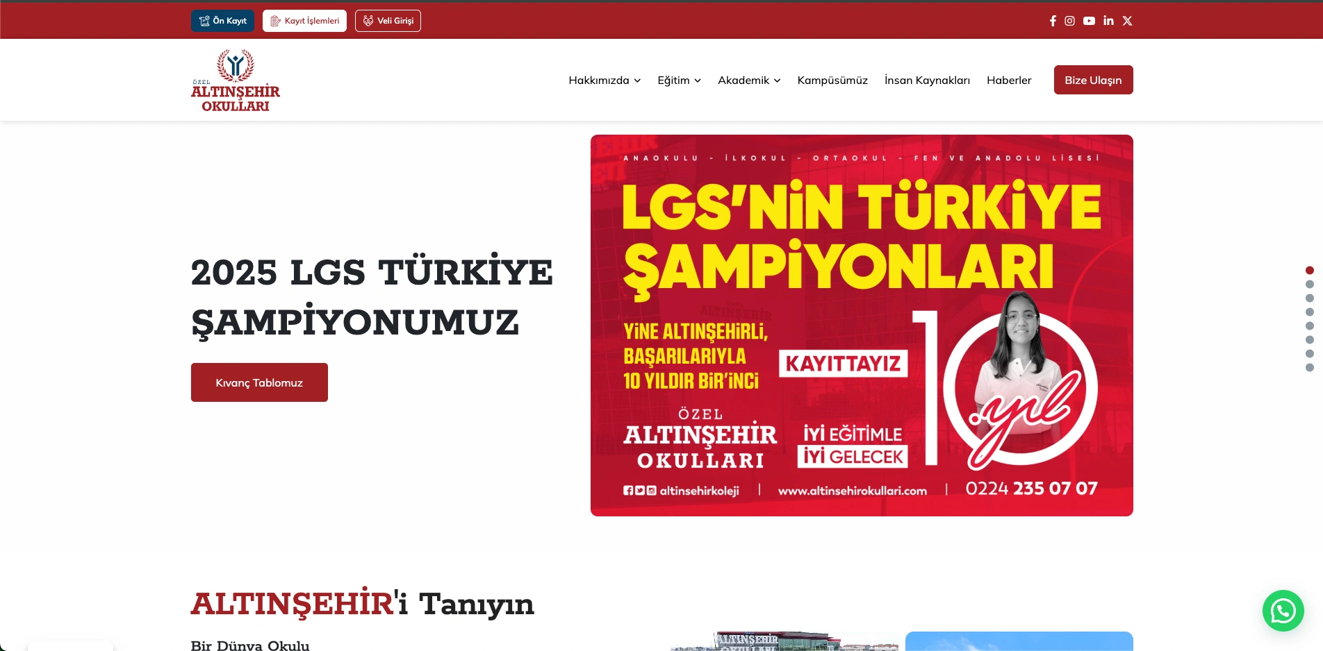 Altınşehir Okulları sitesinin ana sayfası