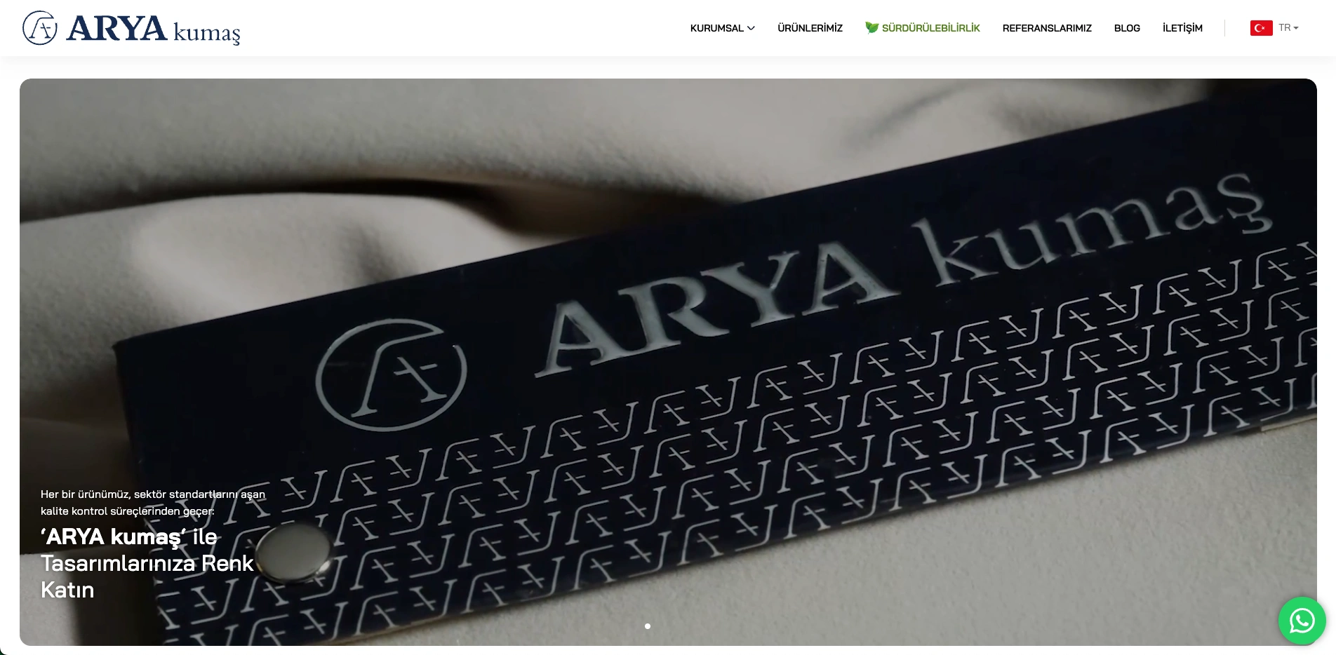 ARYA Kumaş sitesinin ana sayfası