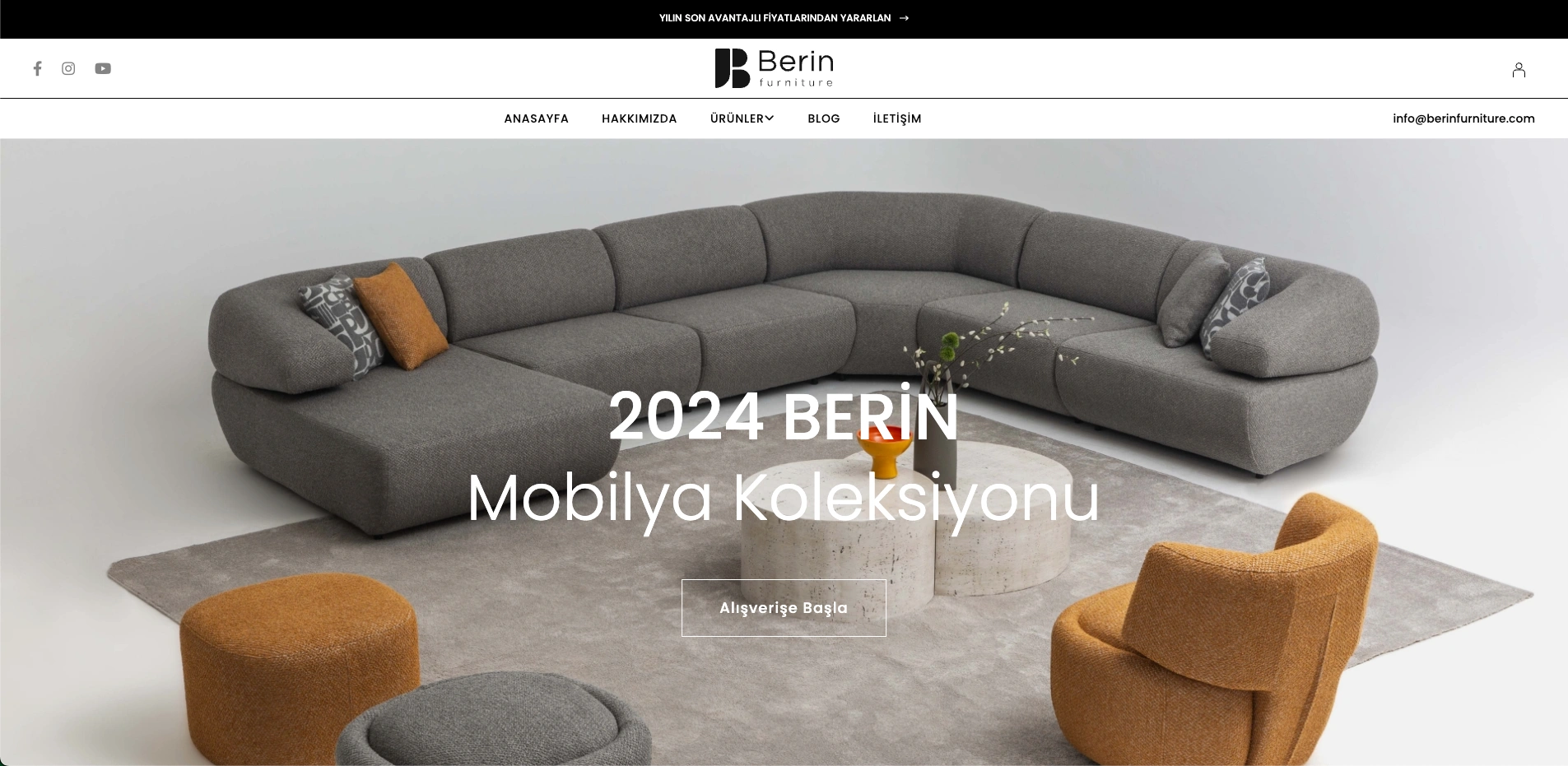 Berin Furniture sitesinin ana sayfası