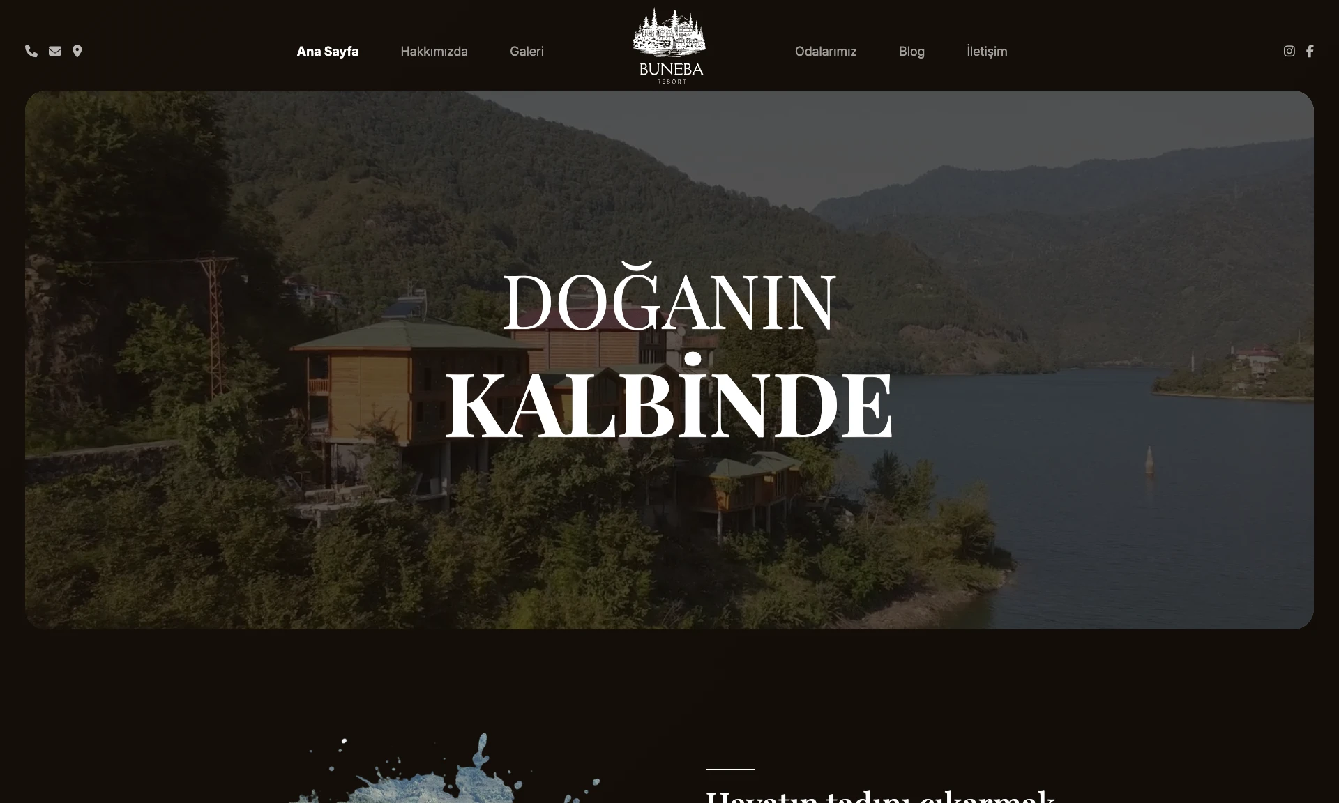 Buneba Resort sitesinin ana sayfası