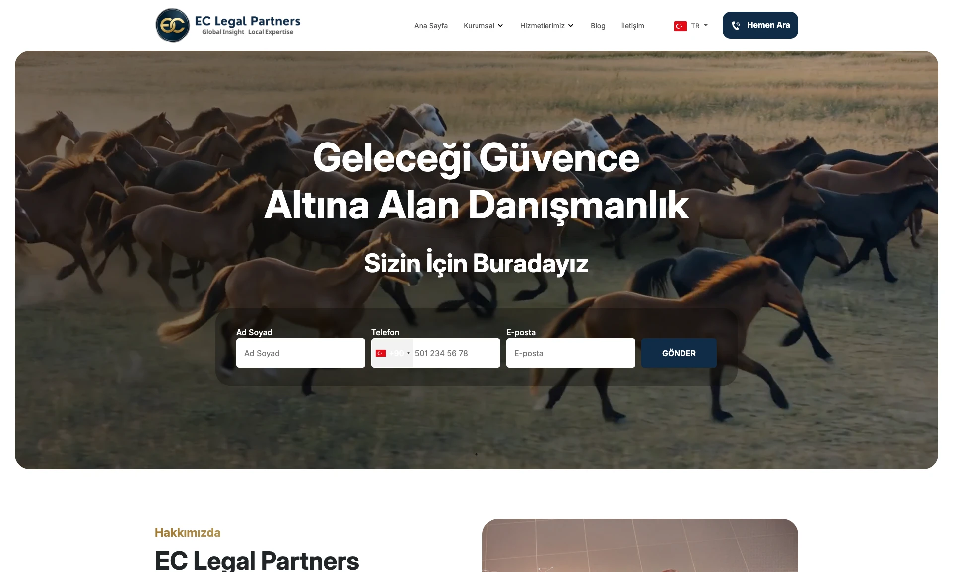 EC Legal Partners sitesinin ana sayfası