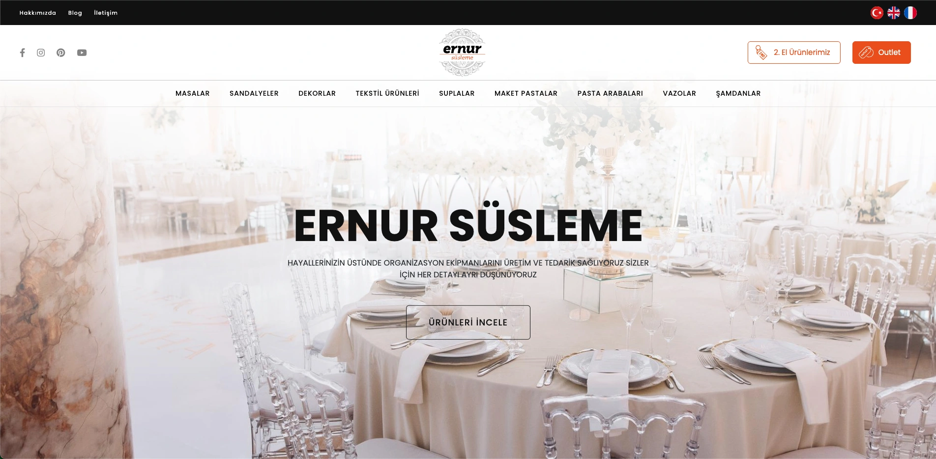 Ernur Süsleme sitesinin ana sayfası