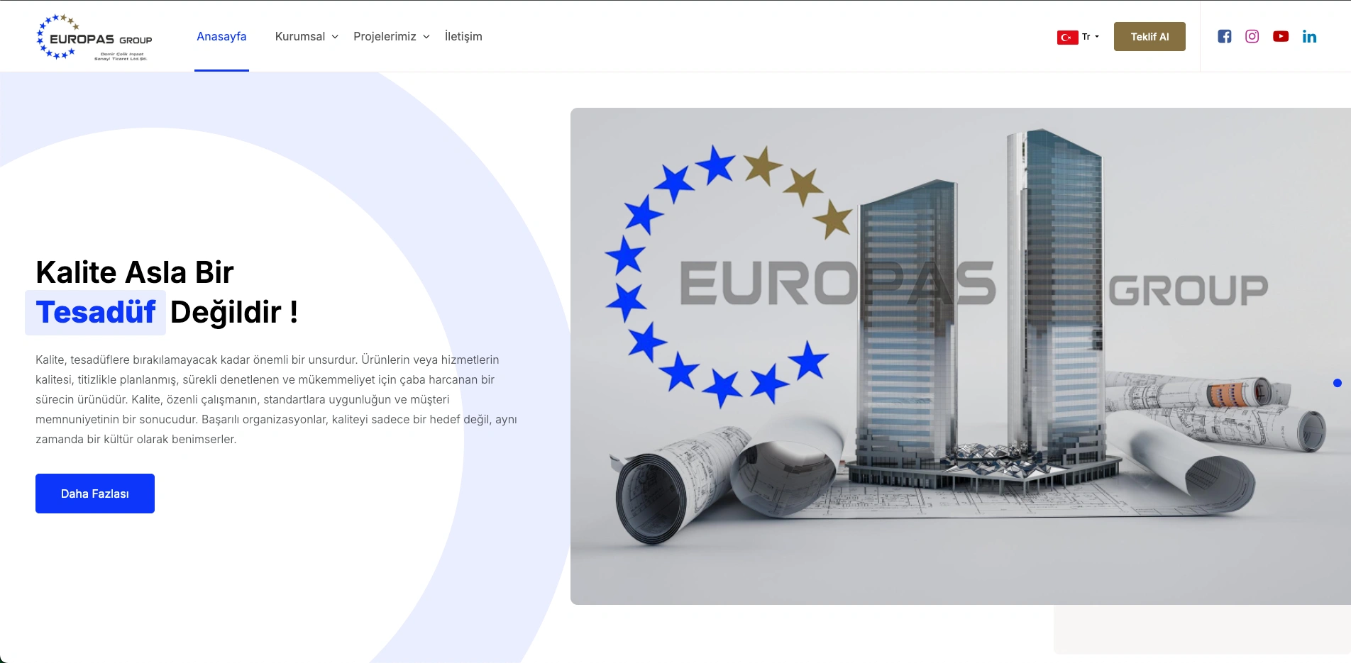 Europas Group sitesinin ana sayfası