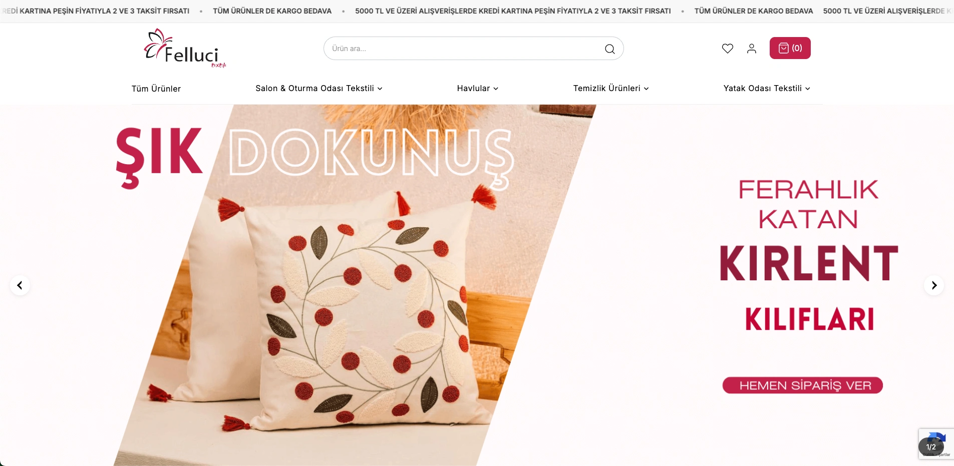 Felluci Textile sitesinin ana sayfası