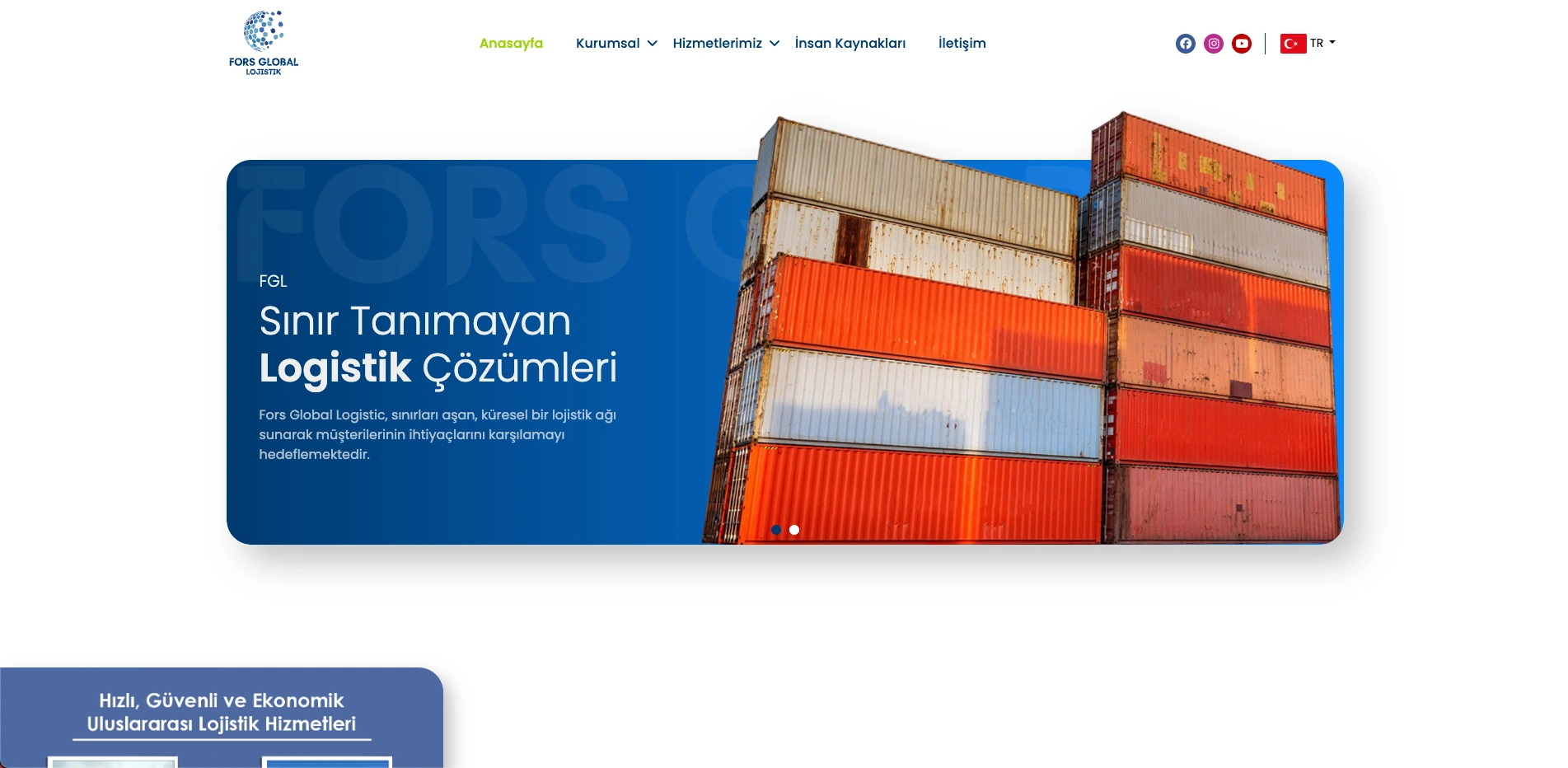 Fors Global Lojistik sitesinin ana sayfası