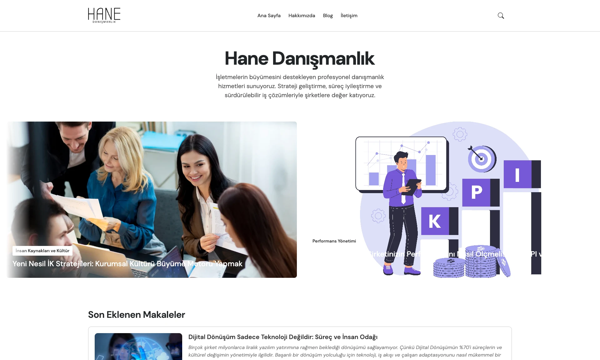 Hane Danışmanlık sitesinin ana sayfası