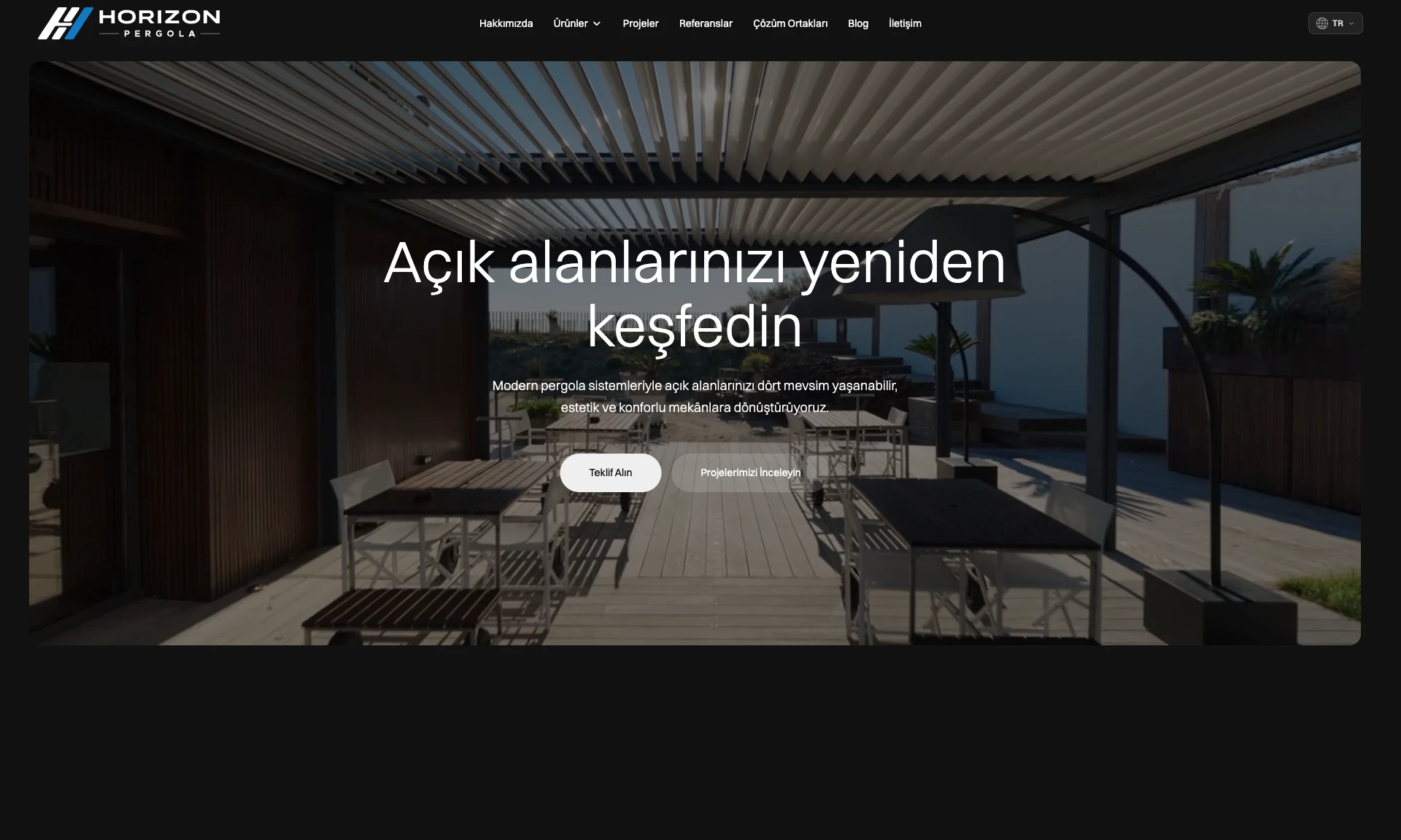 Horizon Pergola sitesinin ana sayfası