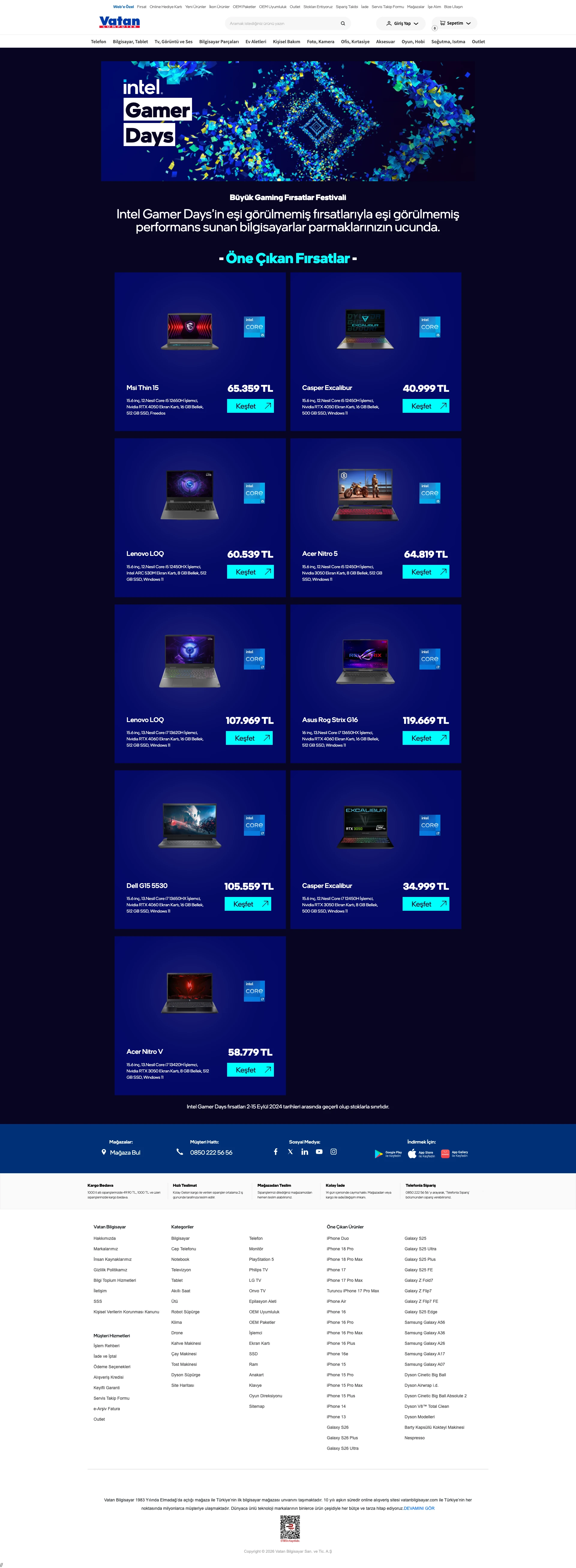 Intel Gamer Days kampanya sayfasının üst bölümü