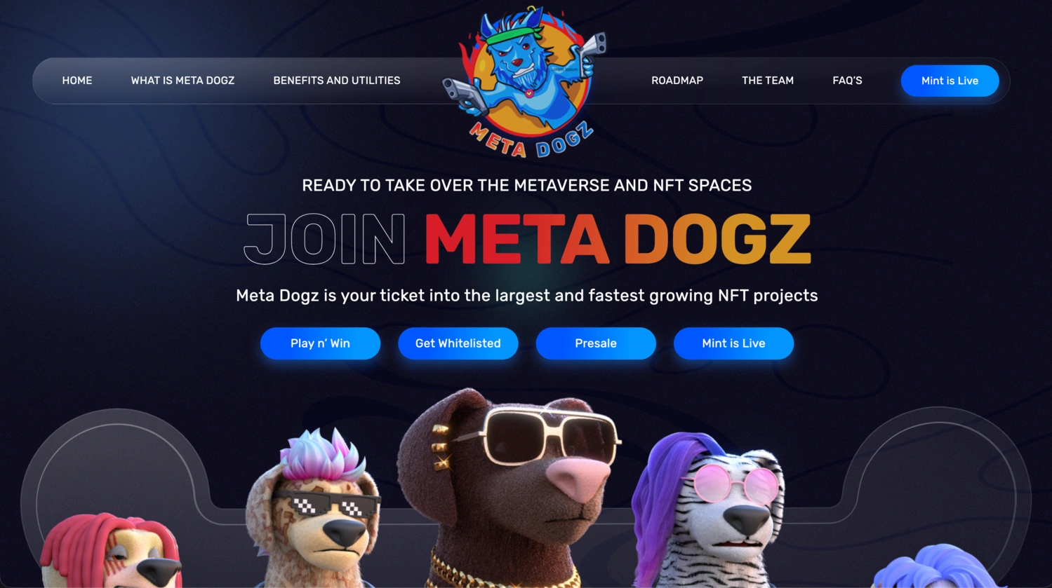 META DOGZ sitesinin ana sayfası