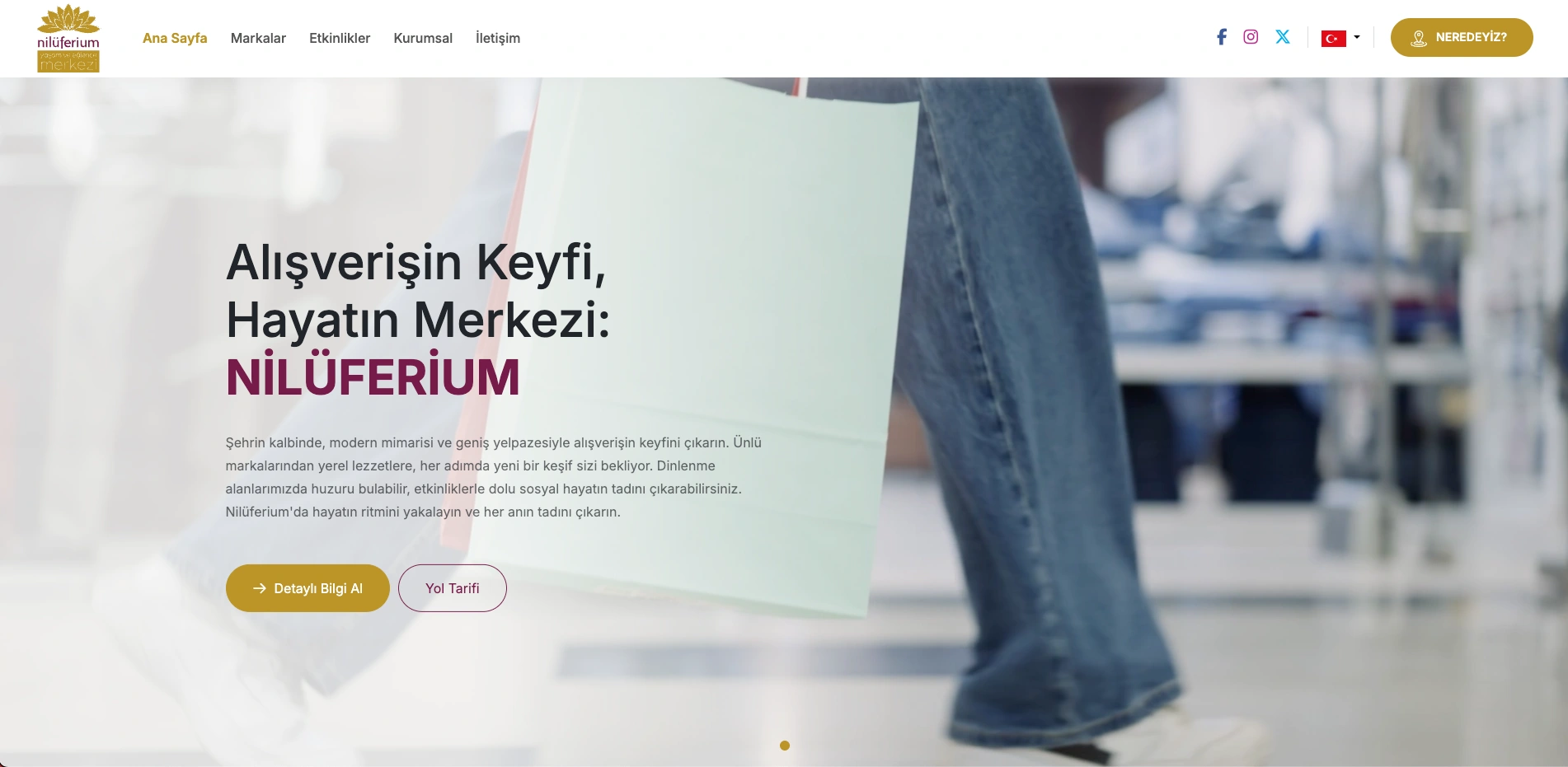 Nilüferium AVM sitesinin ana sayfası