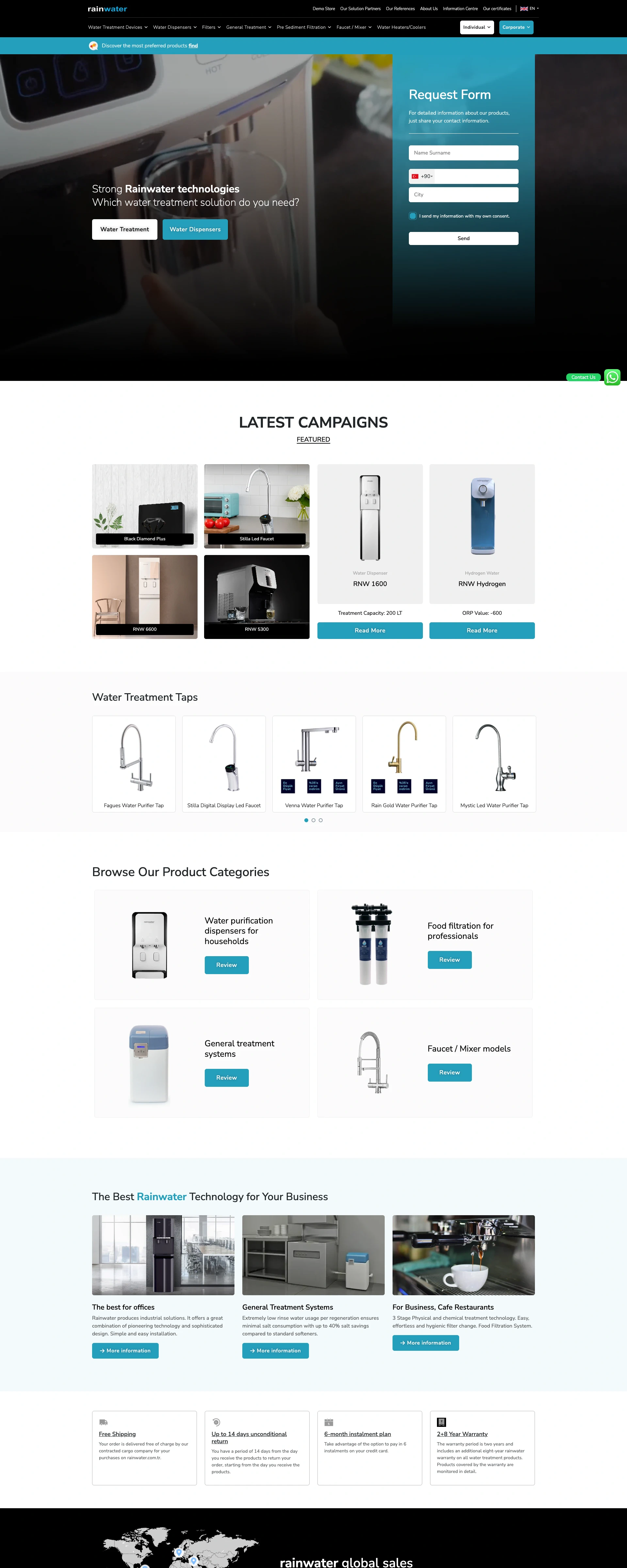 Rainwater web sitesinin ana sayfası