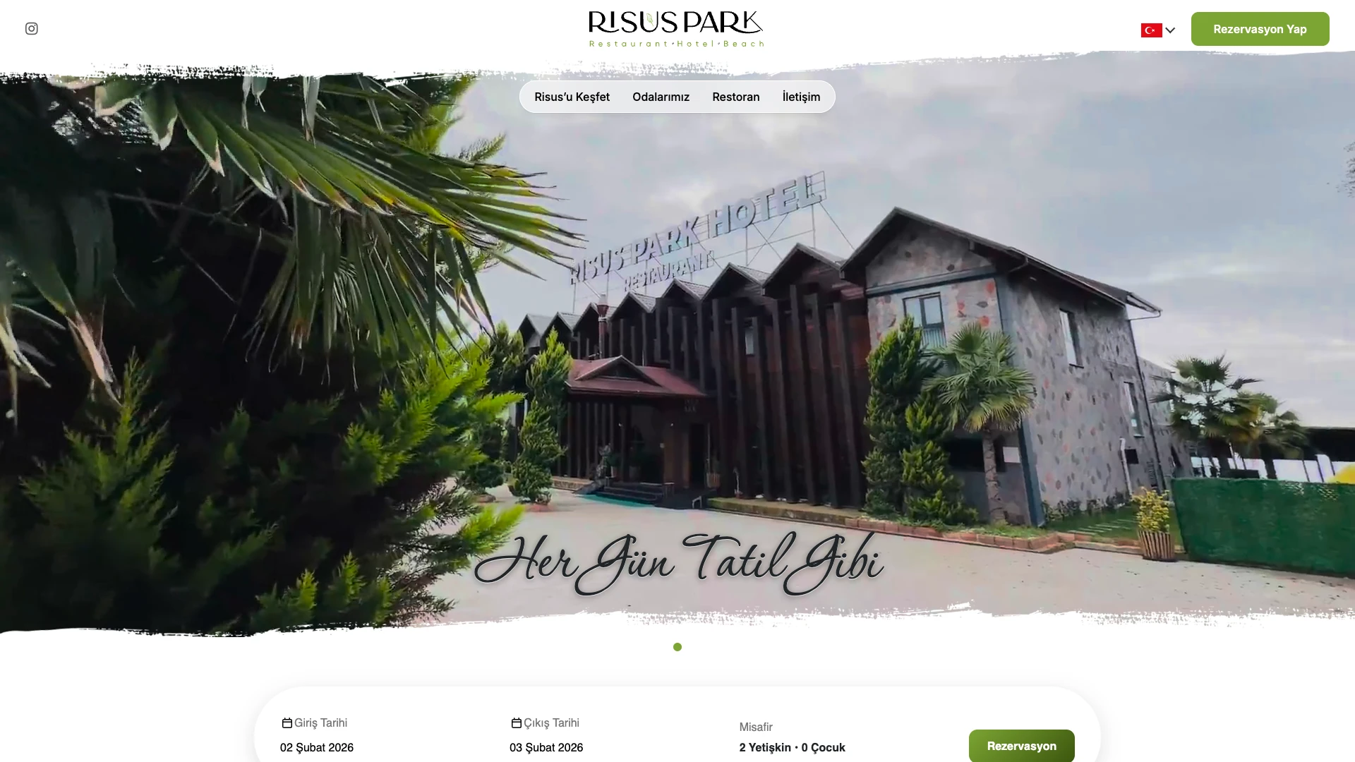 Risus Park Otel sitesinin ana sayfası