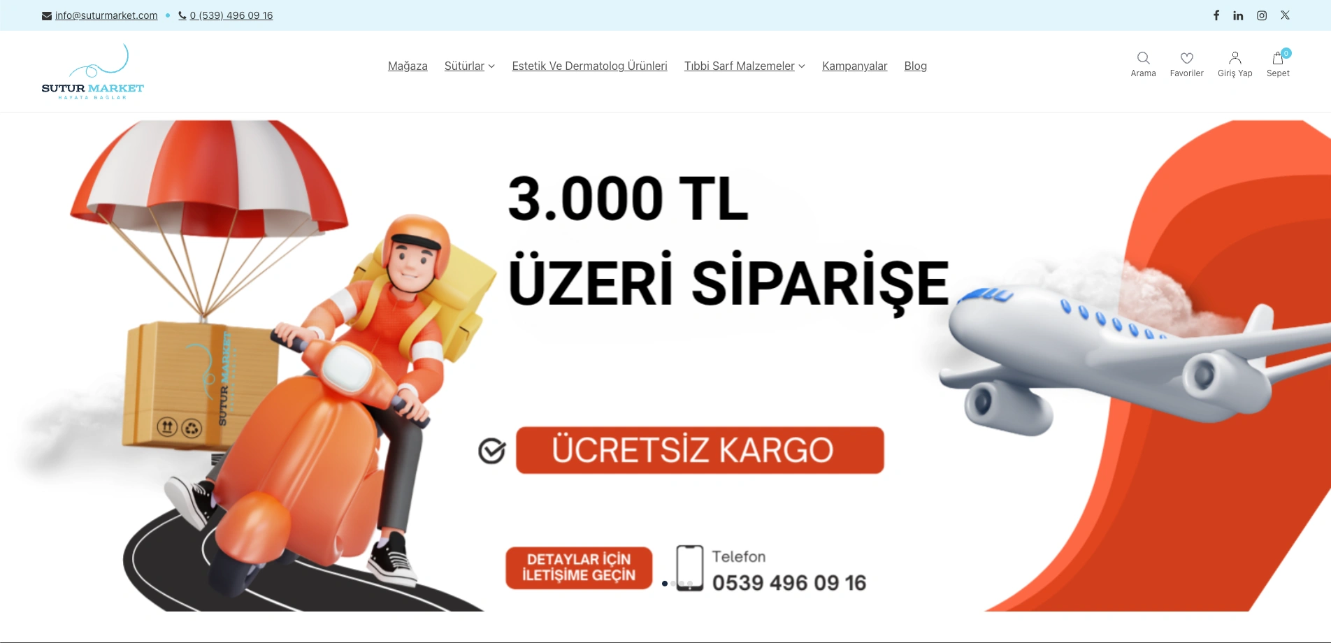 Sütür Market sitesinin ana sayfası