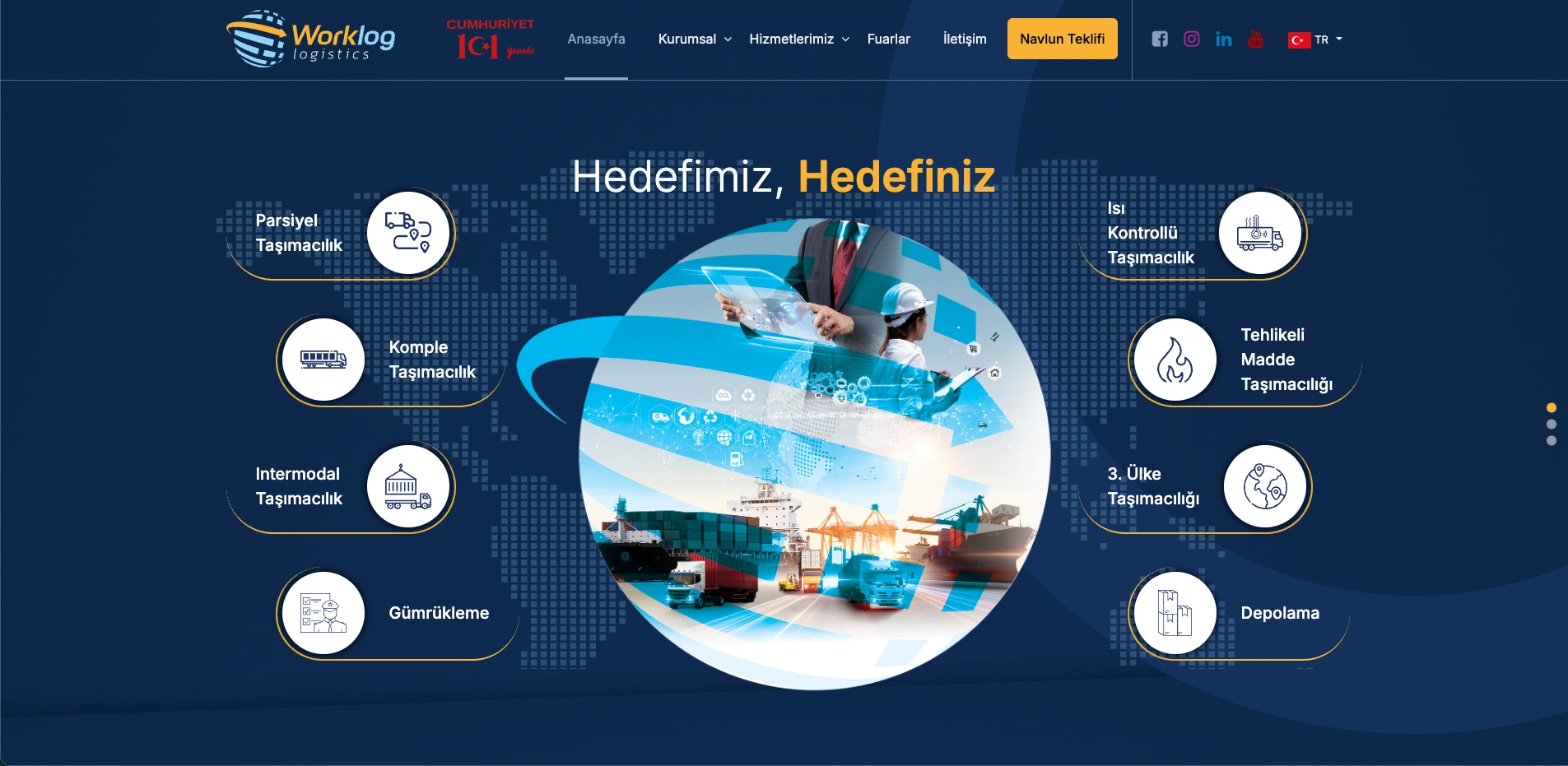 Worklog Lojistik sitesinin ana sayfası